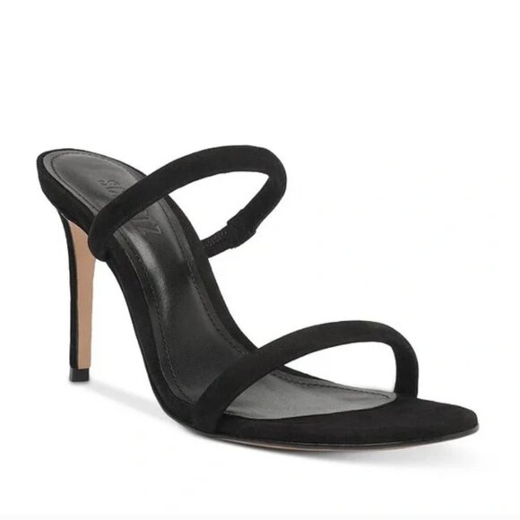 Schutz Black Taliah Slip On Double Strap Velvet Leather Heels 8 - Picture 1 of 7